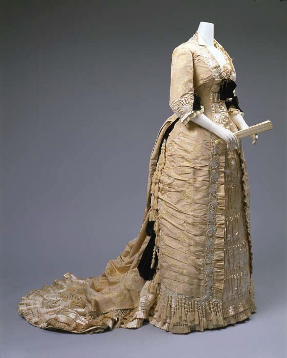 Dinner dress, Maison Vignon (French, active ca. 1850–ca. 1910), silk, glass, French
