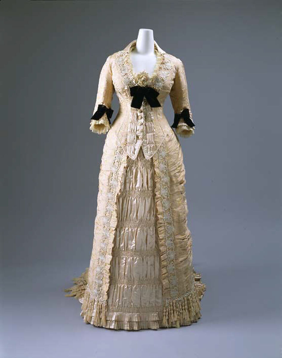 Dinner dress, Maison Vignon (French, active ca. 1850–ca. 1910), silk, glass, French