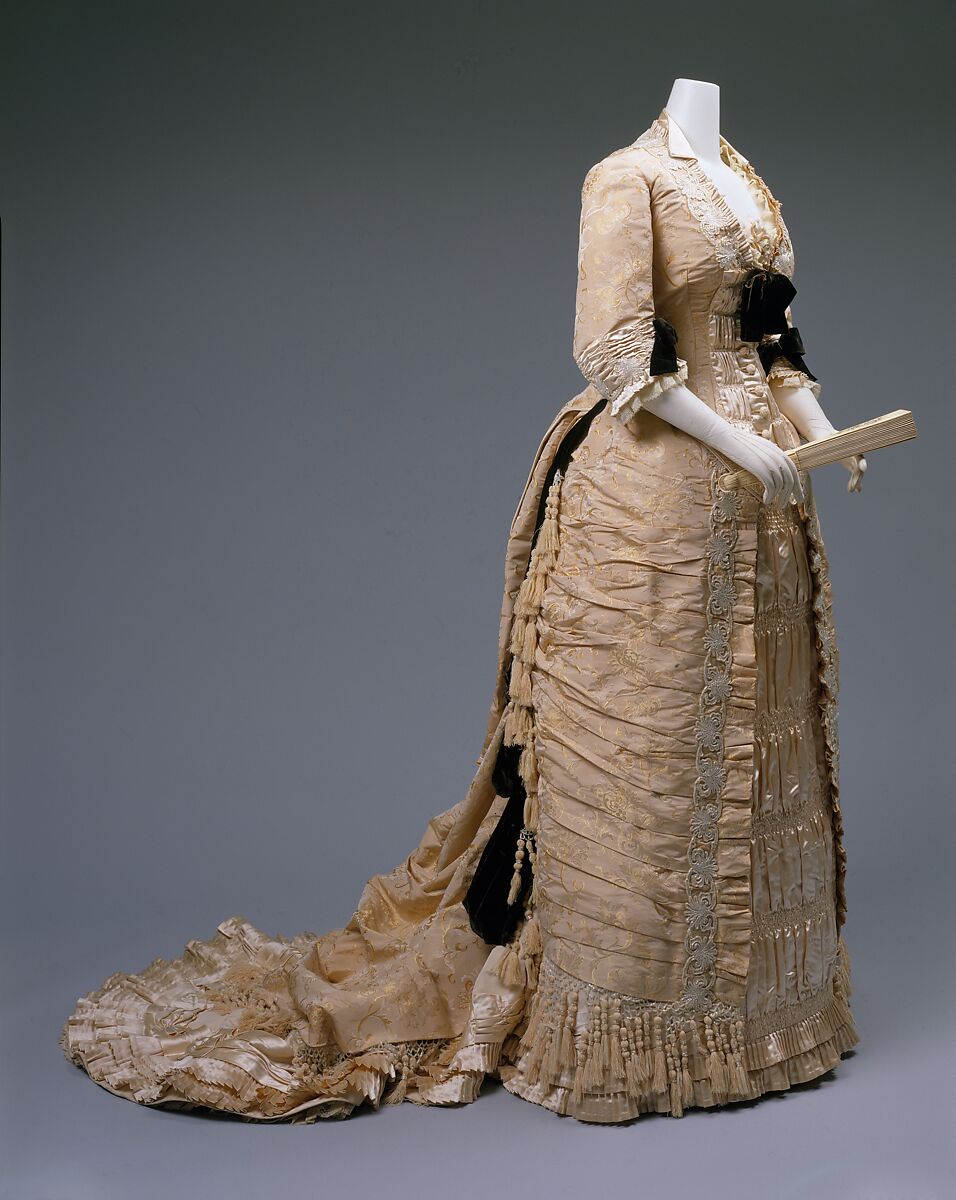 Dinner dress, Maison Vignon (French, active ca. 1850–ca. 1910), silk, glass, French