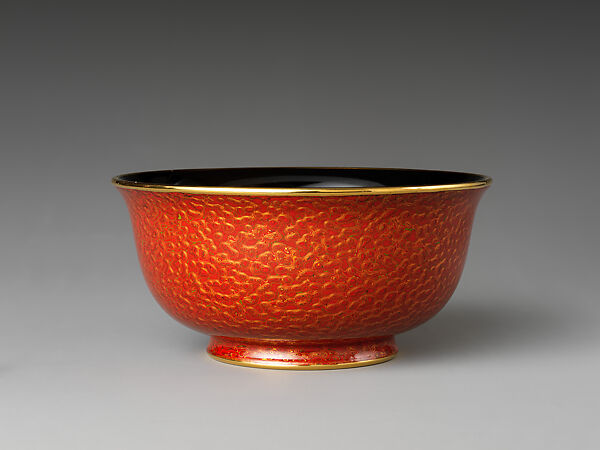 Bowl “Red Gold”, Gan Erke (Chinese, born 1955), Marbled lacquer (xipi) with gold foils, gold rim, China 