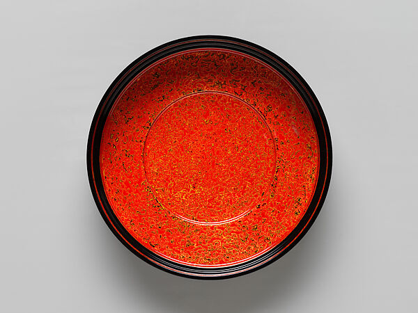 Box with lid “Black and Red”, Gan Erke (Chinese, born 1955), Marbled lacquer (xipi) with gold foils, China