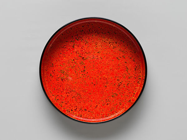 Box with lid “Black and Red”, Gan Erke (Chinese, born 1955), Marbled lacquer (xipi) with gold foils, China