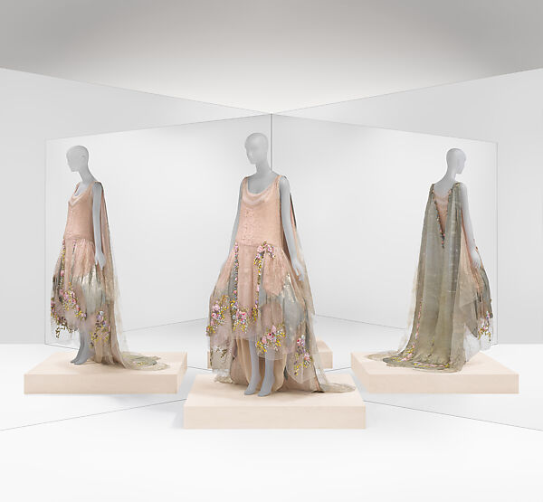 Court presentation ensemble, Boué Soeurs (French, 1897–1957), (a, c, d) silk, metallic threads; (b) silk; (e) feathers, plastic (cellulose nitrate), French