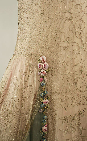 Court presentation ensemble, Boué Soeurs (French, 1897–1957), (a, c, d) silk, metallic threads; (b) silk; (e) feathers, plastic (cellulose nitrate), French