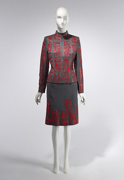 Ensemble, House of Givenchy (French, founded 1952), wool, silk, elastane, plastic (vinyl), French 