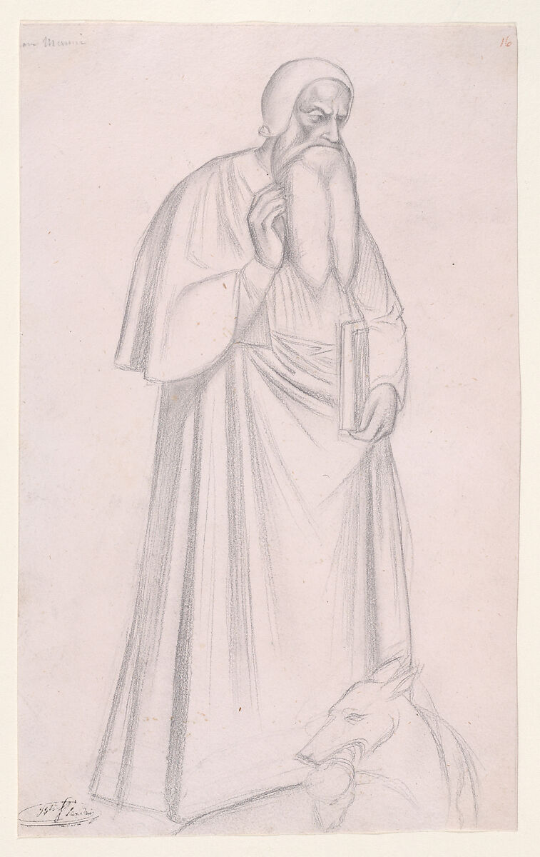 Figure Study after Andrea di Bonaiuto, S. Maria Novella, Florence, Hippolyte Flandrin (French, Lyons 1809–1864 Rome), Graphite 