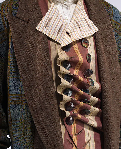 Ensemble, John Galliano (founded 1984), (a) wool, cotton, horn, (b) cotton, mother-of-pearl, (c) cotton, mother-of-pearl, (d) cotton, mother-of-pearl, British