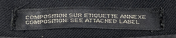 Ensemble, Yohji Yamamoto (Japanese, born Tokyo, 1943), (a) wool, synthetic fiber, cotton, plastic; (b) nylon, (c) wool, synthetic fiber, cotton, Japanese