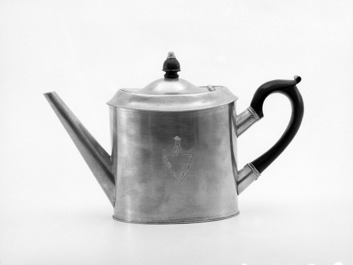 Teapot, Israel Trask (1786–1867), Pewter, wood, American 