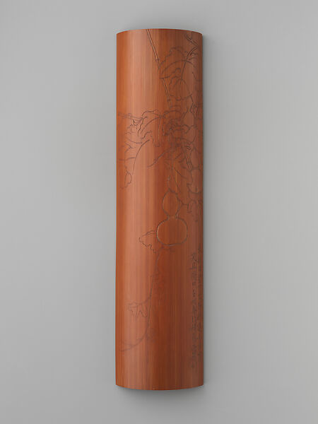 Wrist rest decorated with gourds, Jin Xiya (Chinese, 1890–1979), Bamboo with intaglio carving, China 