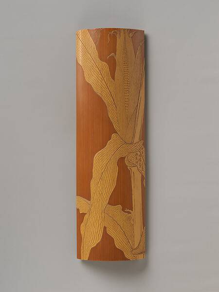 Wrist rest decorated with an ear of corn and snail, Jin Xiya (Chinese, 1890–1979), Bamboo carved in relief, China 