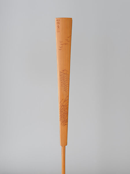 Carved fan, birds amid autumn maple leaves, Bamboo frame carving by Jin Xiya (Chinese, 1890–1979), Folding fan; ink and color on paper with carved bamboo frame, China