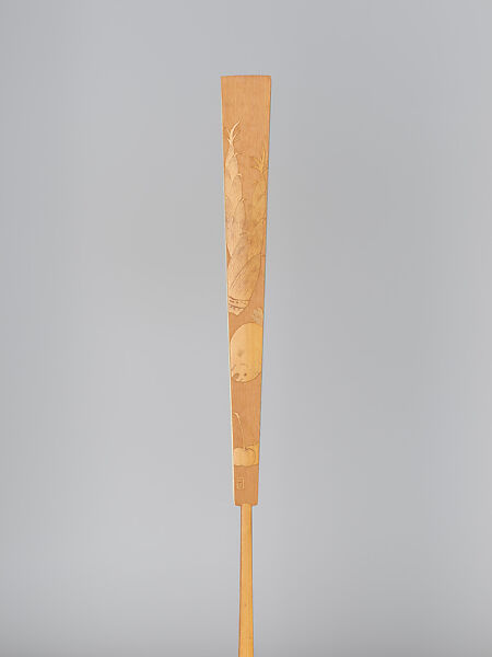 Carved fan, blossoming roses and excerpt from the Commentary on the Water Classic, Bamboo frame carving by Jin Xiya (Chinese, 1890–1979), Folding fan; ink and color on paper with carved bamboo frame, China