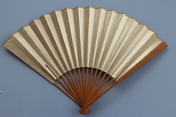 Carved fan, calligraphy, Bamboo frame carving by Jin Xiya (Chinese, 1890–1979), Folding fan; ink on gold-flecked paper with carved bamboo frame, China