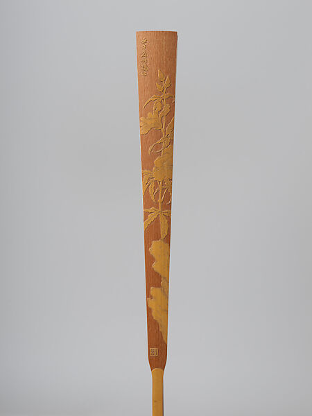 Carved fan, peony blossoms and calligraphy, Bamboo frame carving by Jin Xiya (Chinese, 1890–1979), Folding fan; ink and color on paper with carved bamboo frame, China