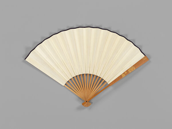 Folding fan with bamboo frame carved with tree peonies and fingered citrons, Jin Xiya (Chinese, 1890–1979), Folding fan with plain paper; carved bamboo frame, China 