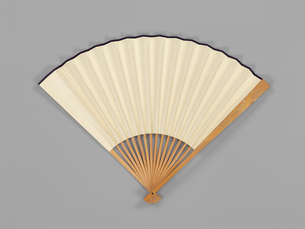 Folding fan with bamboo frame carved with bamboo shoot, squirrel and pine tree, Jin Xiya (Chinese, 1890–1979), Folding fan with plain gold-flecked paper; carved bamboo frame, China