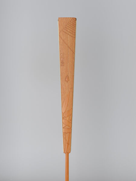 Folding fan with bamboo frame carved with spider and bamboos, Jin Xiya (Chinese, 1890–1979), Folding fan with plain paper; carved bamboo frame, China