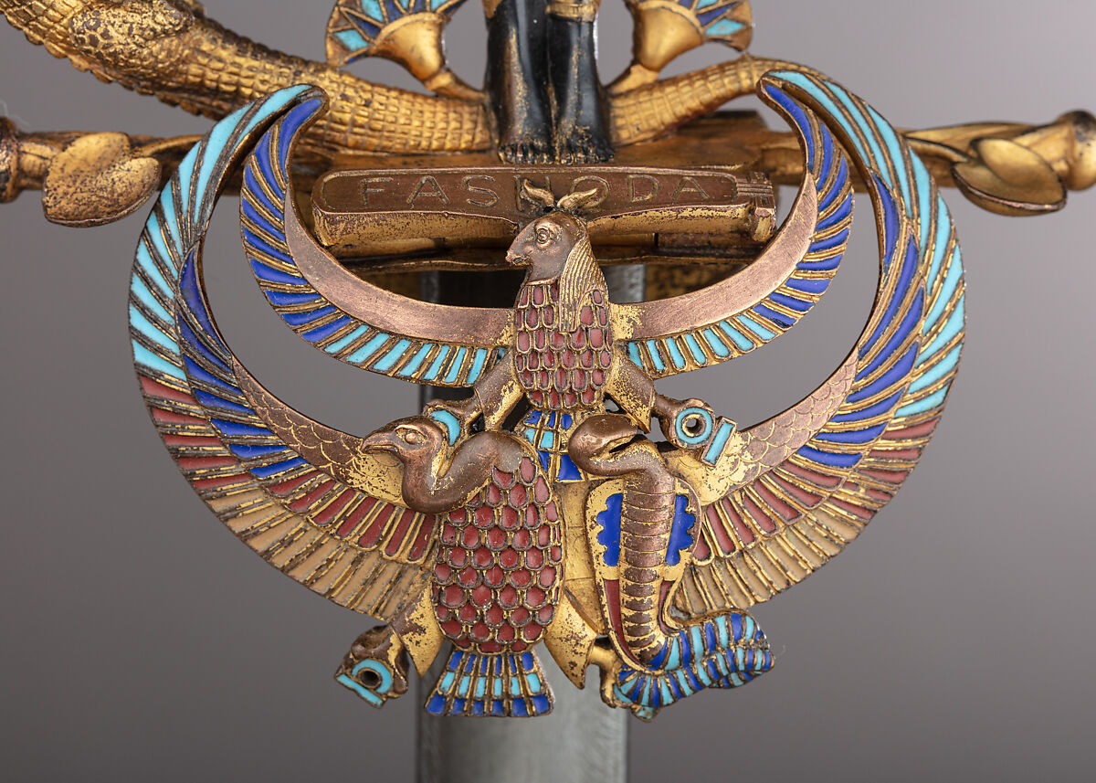 Presentation Sword Honoring Commandant Jean-Baptiste Marchand (1863–1934) for His Conduct at Fashoda, Hilt designed by Jean-Joseph-Marie-Anatole Marquet de Vasselot (French, Paris 1840–1904 Neuilly-sur-Seine), Copper alloy, gold, enamel, jade, steel, French, Paris