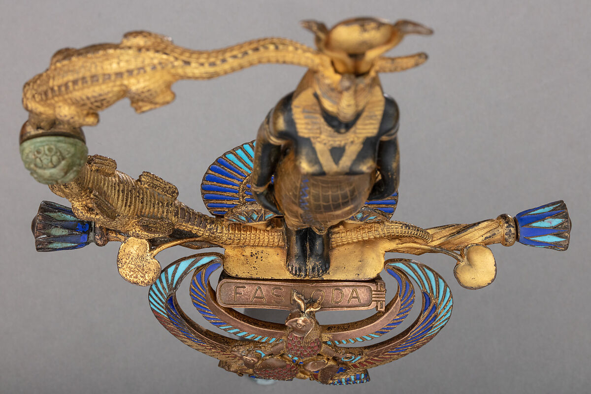 Presentation Sword Honoring Commandant Jean-Baptiste Marchand (1863–1934) for His Conduct at Fashoda, Hilt designed by Jean-Joseph-Marie-Anatole Marquet de Vasselot (French, Paris 1840–1904 Neuilly-sur-Seine), Copper alloy, gold, enamel, jade, steel, French, Paris