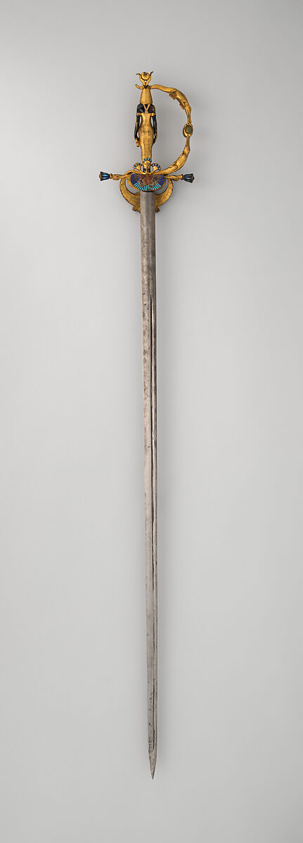 Presentation Sword Honoring Commandant Jean-Baptiste Marchand (1863–1934) for His Conduct at Fashoda, Hilt designed by Jean-Joseph-Marie-Anatole Marquet de Vasselot (French, Paris 1840–1904 Neuilly-sur-Seine), Copper alloy, gold, enamel, jade, steel, French, Paris