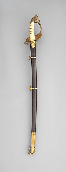 Naval Presentation Sword, Ames Manufacturing Company (American, Chicopee, Massachusetts, 1834–1935), Steel, copper alloy, gold, walrus tusk, wood, American