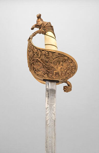 Naval Presentation Sword, Ames Manufacturing Company (American, Chicopee, Massachusetts, 1834–1935), Steel, copper alloy, gold, walrus tusk, wood, American
