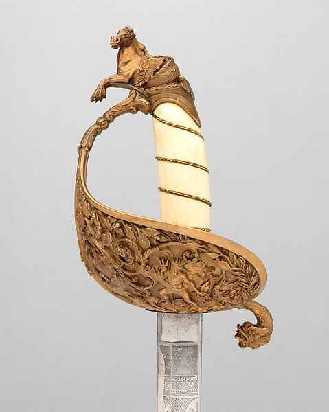 Naval Presentation Sword, Ames Manufacturing Company (American, Chicopee, Massachusetts, 1829–1935), Steel, copper alloy, gold, walrus tusk, wood, American 