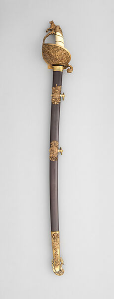 Naval Presentation Sword, Ames Manufacturing Company (American, Chicopee, Massachusetts, 1834–1935), Steel, copper alloy, gold, walrus tusk, wood, American