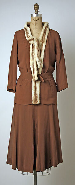 Wedding ensemble, Attributed to Norman Norell (American, Noblesville, Indiana 1900–1972 New York), (a) silk, fur
(b, c, e) silk
(d, f) silk, cotton, American 