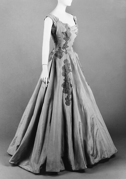 Evening dress, Ann Lowe (American, Clayton, Alabama ca. 1898–1981 Queens, New York), silk, cotton, glass, synthetic fiber, American 