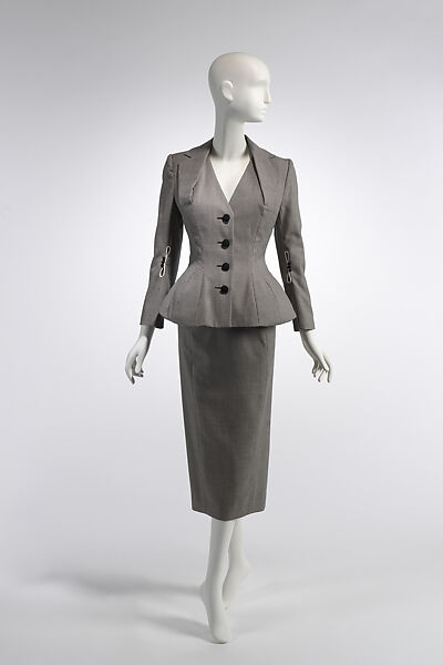 Ensemble, John Galliano (founded 1984), (a) wool, acetate, silk; (b) wool, acetate, metal, British 