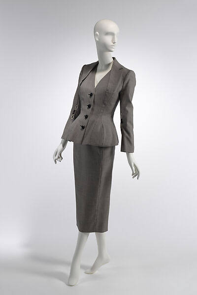 Ensemble, John Galliano (founded 1984), (a) wool, acetate, silk; (b) wool, acetate, metal, British