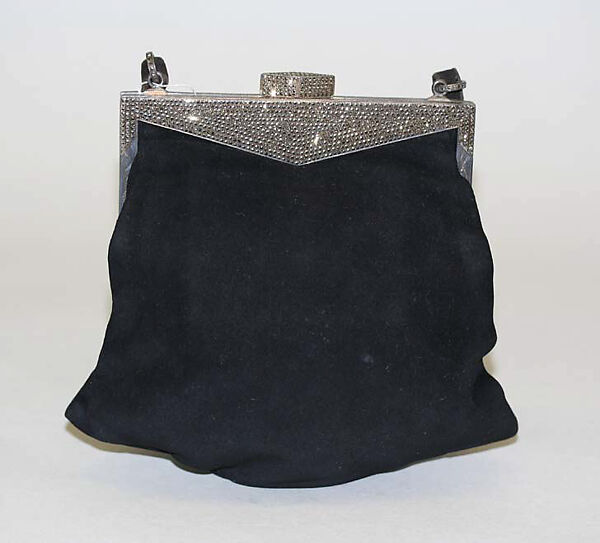 Evening purse, (a, b) leather, metal; (c) glass, French