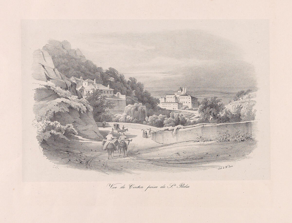 View of Sintra with what is now the National Palace in the background, Clementine de Brelaz (Portuguese, 1811–1892), Lithograph on chine collé on a larger support sheet 