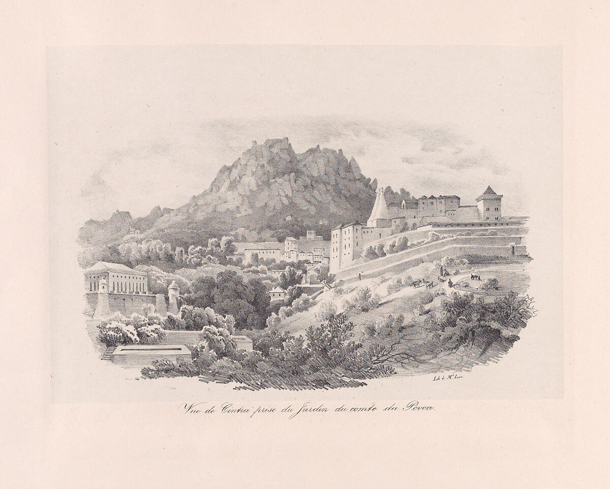 View of the Sintra from the garden of the Comte de Povoa, National Palace in the background, Clementine de Brelaz (Portuguese, 1811–1892), Lithograph on chine collé on a larger support sheet 