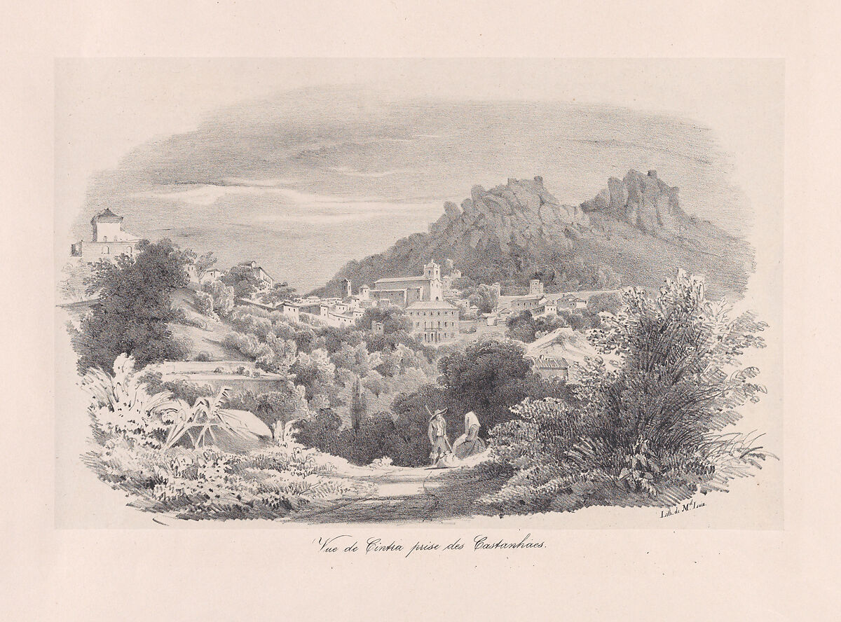 View of Sintra with the Castanheiros hills in the background, Clementine de Brelaz (Portuguese, 1811–1892), Lithograph on chinecollé on a larger support sheet 