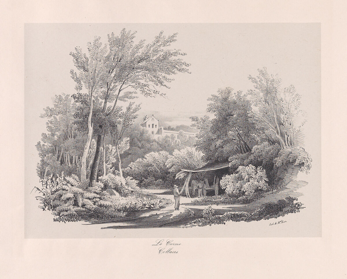 View of Sinta near the Colares river, Clementine de Brelaz (Portuguese, 1811–1892), Lithograph on chine collé on a larger support sheet 