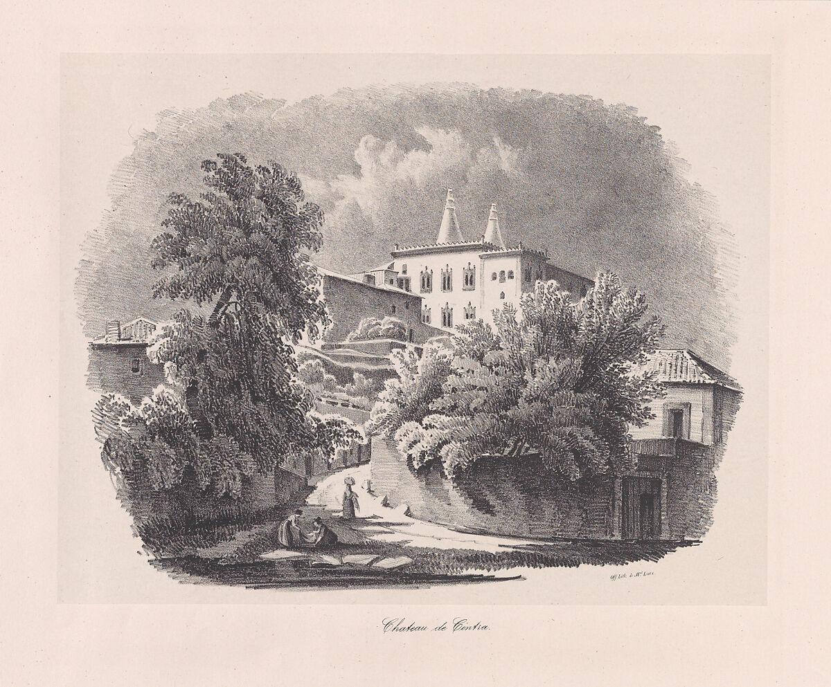 View of Sintra with what is now the National Palace in the background, Clementine de Brelaz (Portuguese, 1811–1892), Lithograph on chine collé on a larger support sheet 