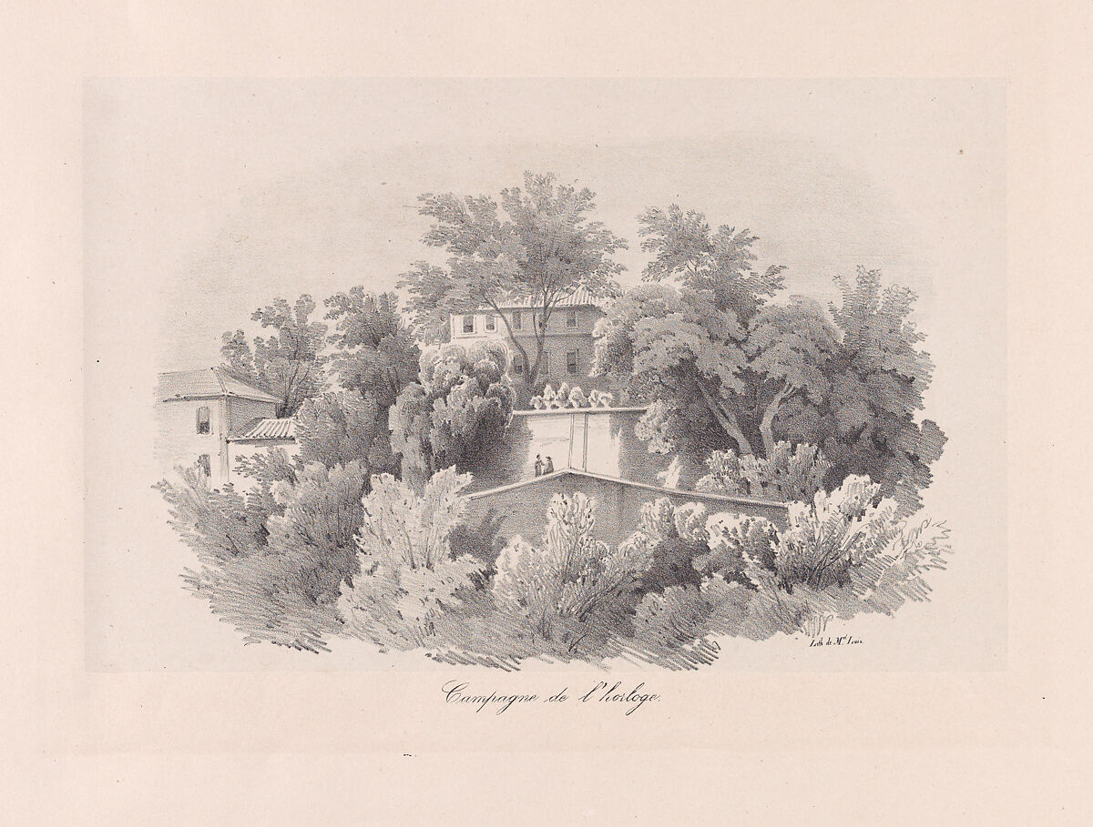 View of Sintra, the area near the clock-tower, Clementine de Brelaz (Portuguese, 1811–1892), Lithograph on chine collé on a larger support sheet 