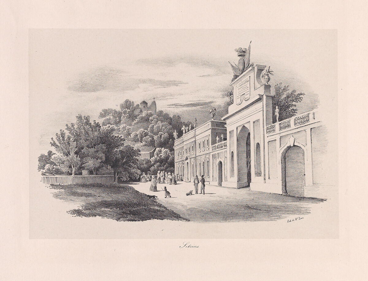 View of the entrance to the Palacio de Seteais, Sintra, Clementine de Brelaz (Portuguese, 1811–1892), Lithograph on chine collé on a larger support sheet 