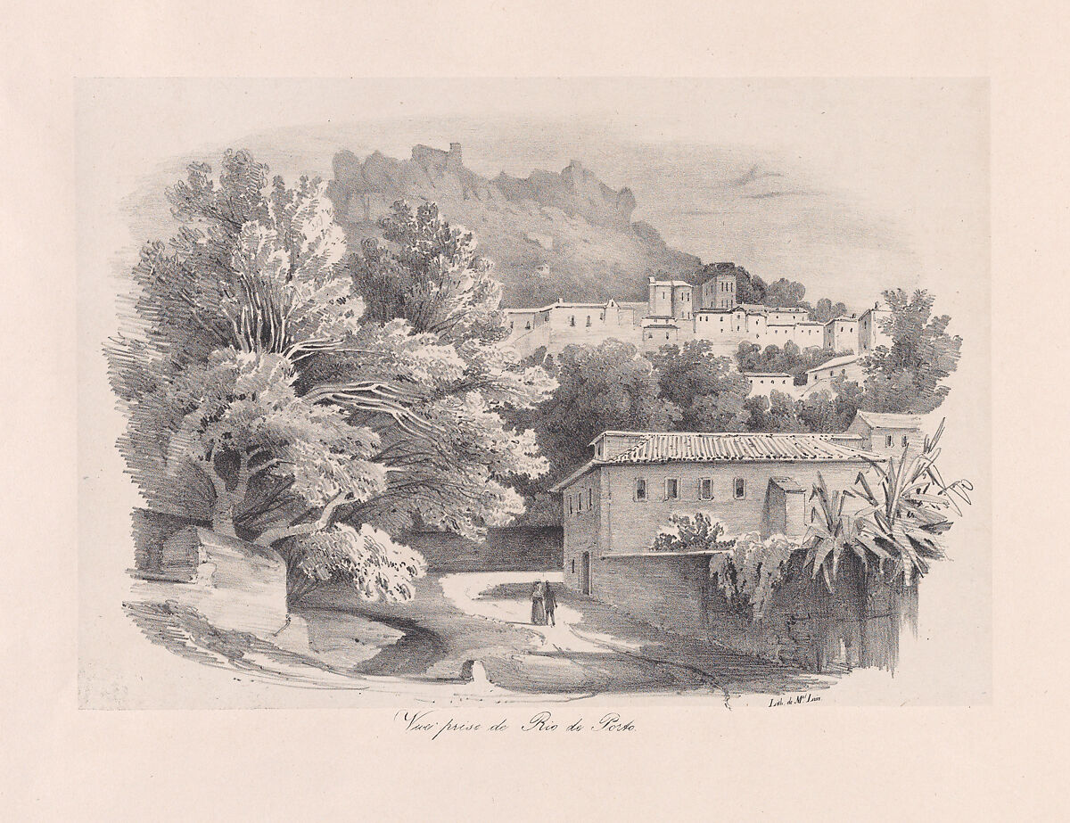 View of Rio de Porto in Sintra with the Castle of the Moors in the background, Clementine de Brelaz (Portuguese, 1811–1892), Lithograph on chine collé on a larger support sheet 