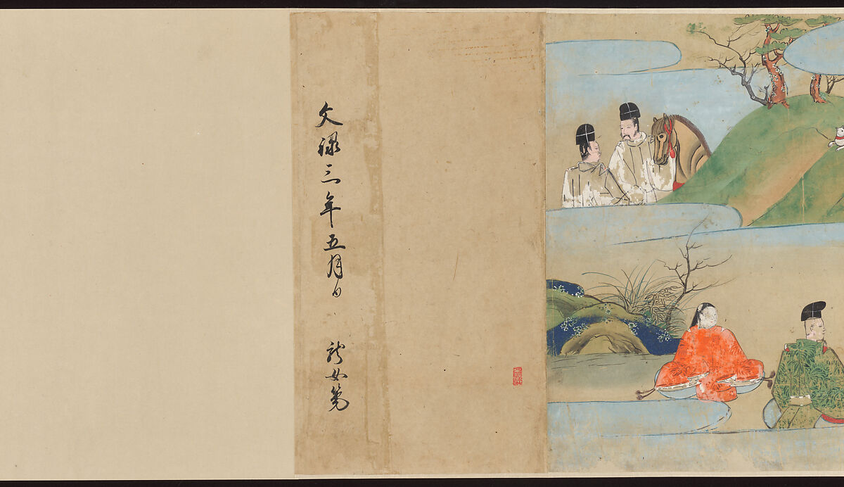Illustrated Handscrolls of The Tale of Genji, Ryūjo (Tatsujo) (Japanese, active late 16th century), Five handscrolls; ink and color on paper (illustrations); ink on paper (texts), Japan