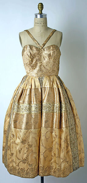 Evening dress, Mainbocher (French and American, founded 1930), silk, metal thread, American 