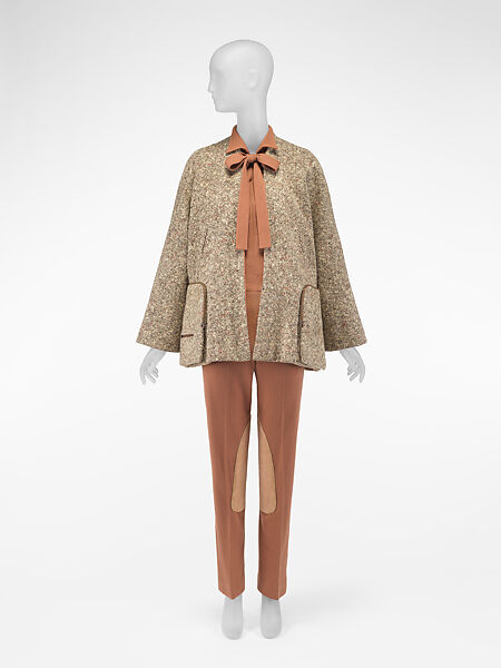 Ensemble, Vera Maxwell (American, 1901–1995), (a-c) wool
(d) silk
(e, f) leather, American 