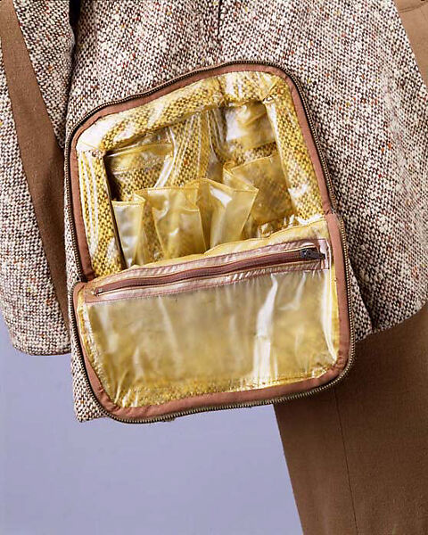 Ensemble, Vera Maxwell (American, 1901–1995), (a-c) wool
(d) silk
(e, f) leather, American