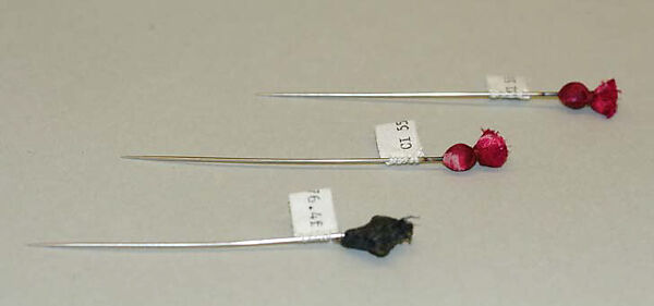 "Red Dahlia", House of Dior (French, founded 1946), (a–d) silk; (e) straw, French