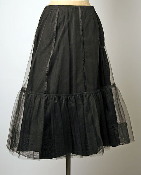 Cocktail ensemble, (a–c) House of Chanel (French, founded 1910), (a) wool, silk; (b) cotton; (c) synthetic fiber, silk; (d, e) silk, leather, French