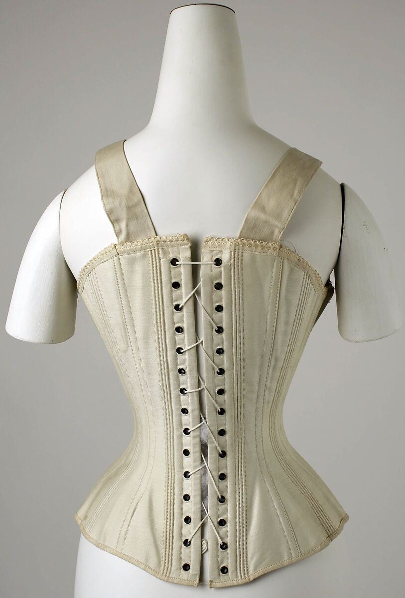 Corset, cotton, boning, metal, American