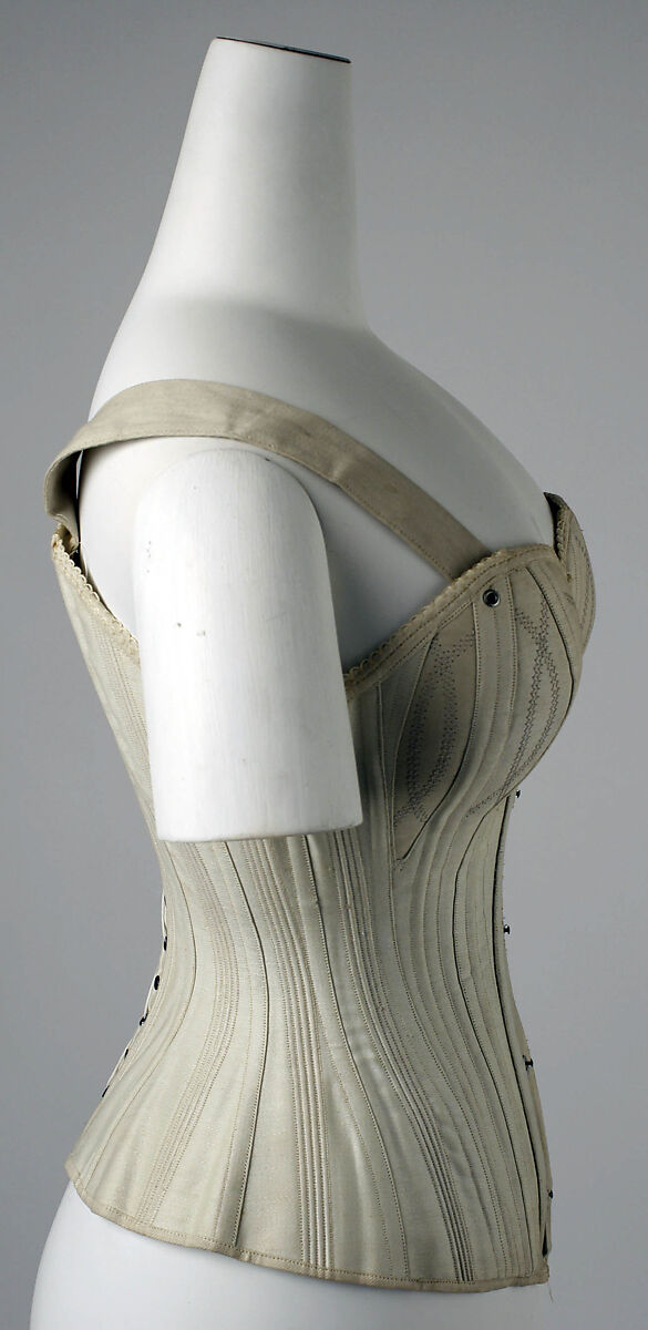 Corset, cotton, boning, metal, American